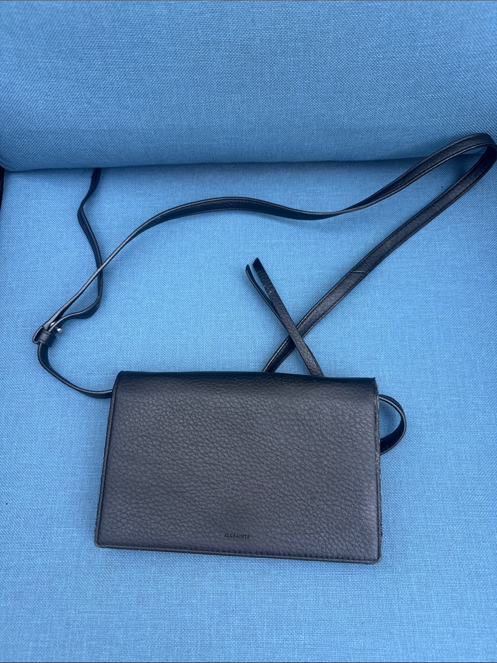 All Saints Fetch Adjustable Strap Pebbled Leather Crossbody Bag Purse Boho Black